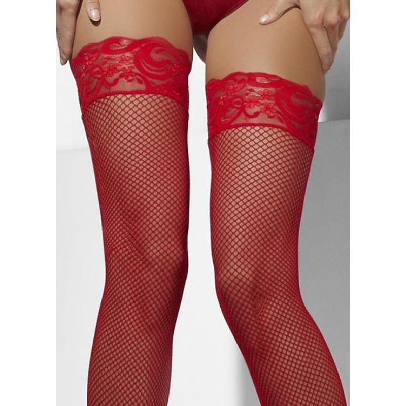 Red Fishnet Stockings With Wide Laced Tops – Honour Clothing