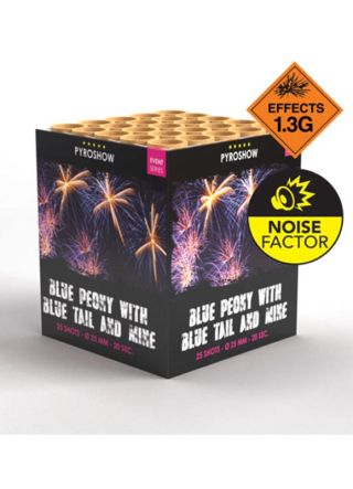 Firework (CAKE) - Pro Range - Blue Peony with Blue Tail and Mine - 25 Shots - 20 Seconds