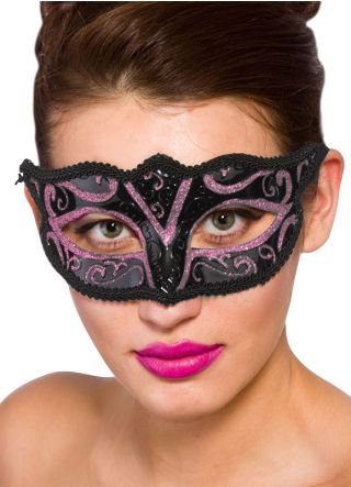Calypso Masquerade Eye Mask - Black & Pink