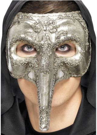 Venetian Aged Antique Silver Nasone Masquerade Eye Mask