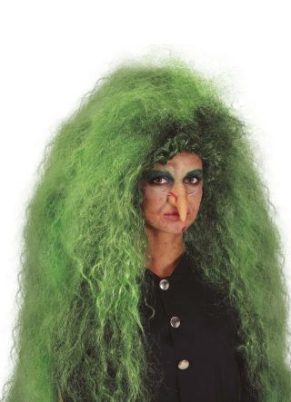 Long Green and Black Frizzy Witch Wig 