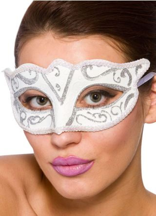 Calypso Masquerade Eye Mask - White & Silver