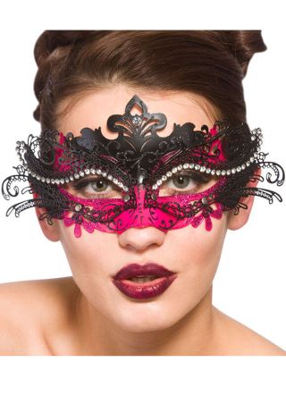 Puccini Masquerade Eye Mask Black & Pink with Diamantes