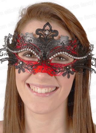 Puccini Masquerade Eye Mask Black & Red with Diamantes